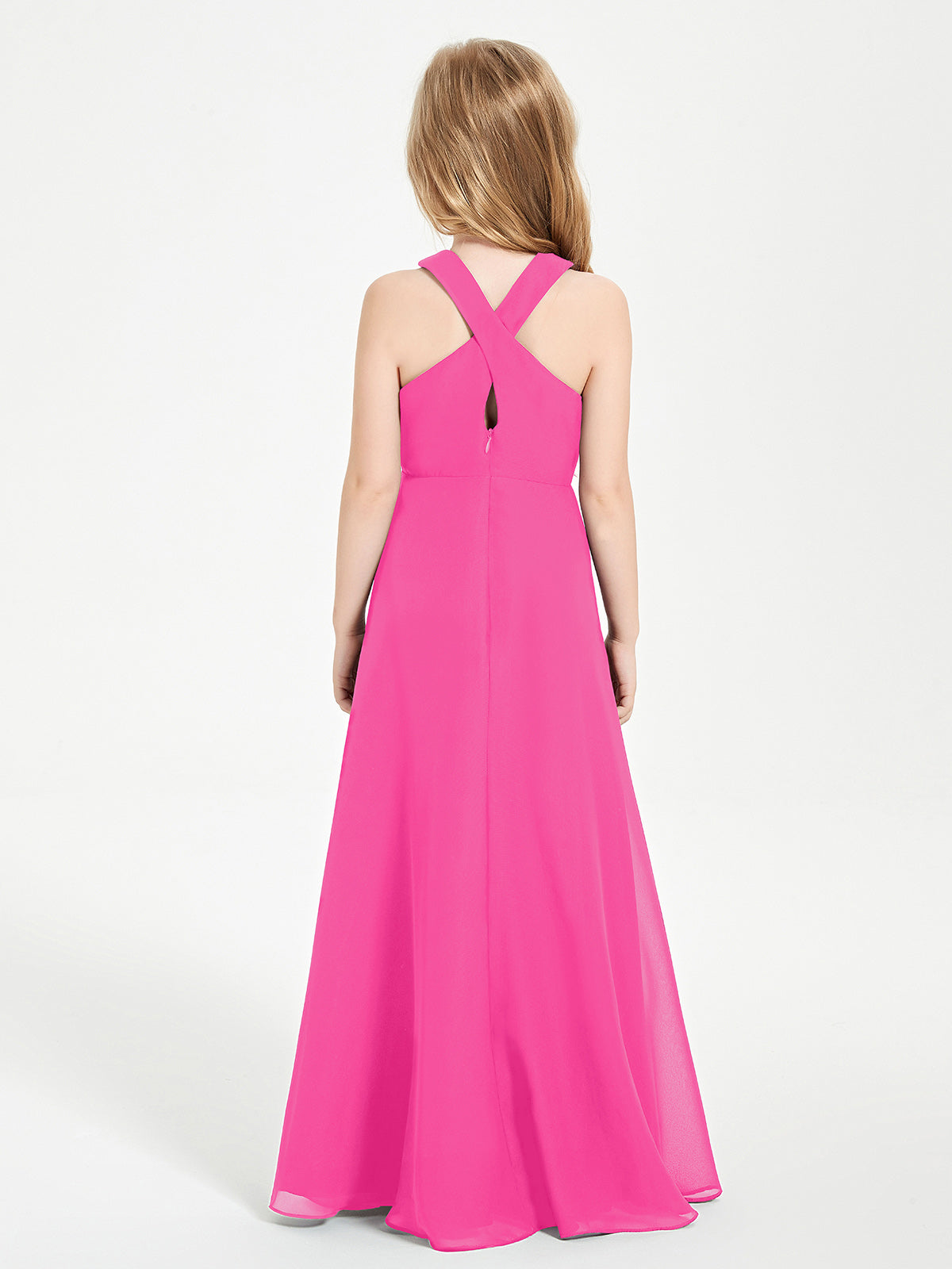 Grecian Neckline Long Dresses for Junior Bridesmaids Fuchsia